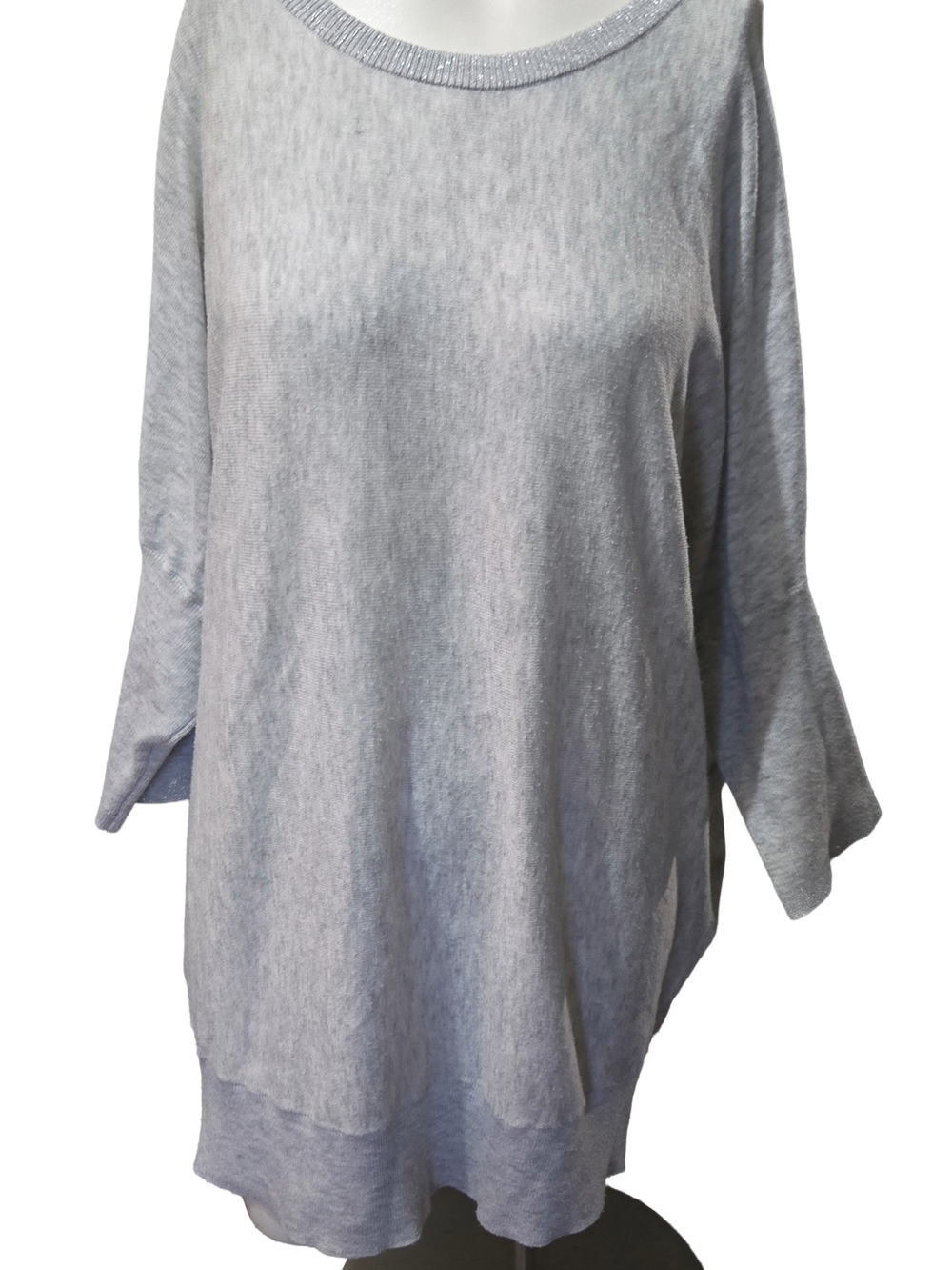 Oliver Bonas Gray Wool Blend Dolman Sleeve Tunic Sweater Size 12 Metallic Trim